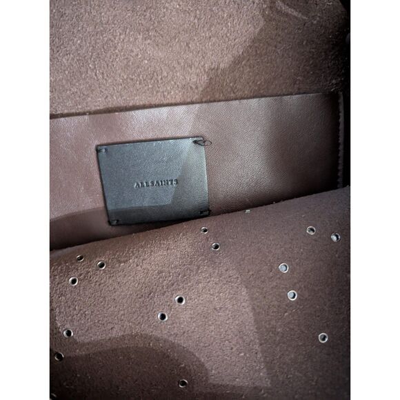 AllSaints Junai Leather Tote Crossbody Bag Brown Studded Studs Shoulder Hobo - Picture 5 of 9